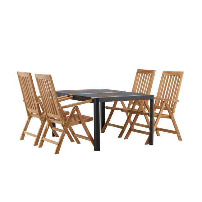 Gartenmöbel-Set Togo und Kenya – Outdoor-Essgruppe aus Aluminium und Teakholz mit massiven Kenya-Stühlen