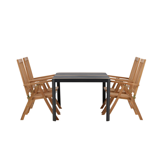 Gartenmöbel-Set Togo und Kenya – Outdoor-Essgruppe aus Aluminium und Teakholz mit massiven Kenya-Stühlen