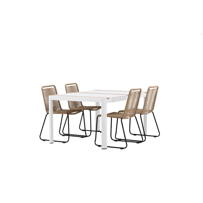 Gartenmöbel-Set Togo und Lindos – Große Outdoor-Essgruppe aus Teakholz und Aluminium mit Lindos-Stapelstühlen