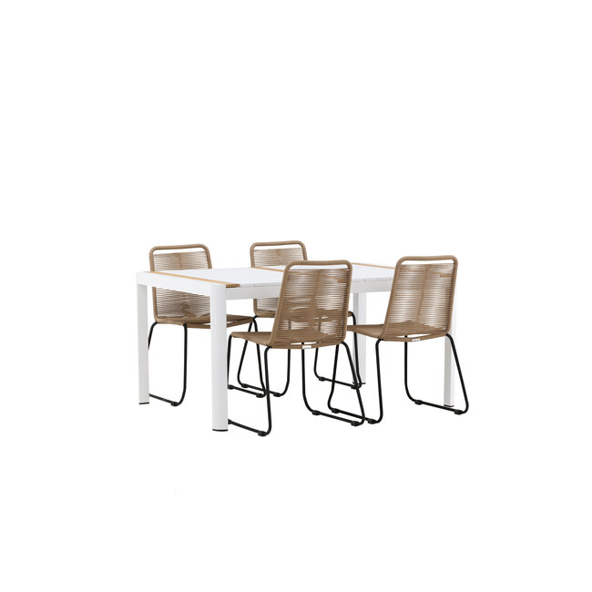 Gartenmöbel-Set Togo und Lindos – Große Outdoor-Essgruppe aus Teakholz und Aluminium mit Lindos-Stapelstühlen