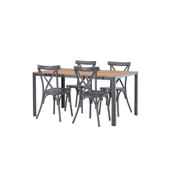 Gartenmöbel-Set Break und Peking – Große Outdoor-Essgruppe Aluminium und Aintwood-Holzoptik mit Peking-Stühlen