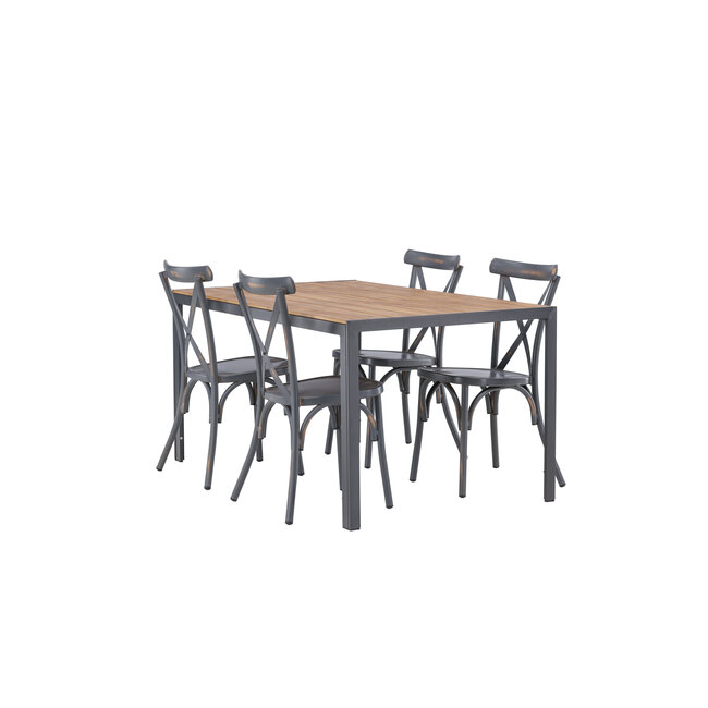 Gartenmöbel-Set Break und Peking – Große Outdoor-Essgruppe Aluminium und Aintwood-Holzoptik mit Peking-Stühlen