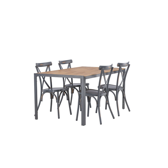 Gartenmöbel-Set Break und Peking – Große Outdoor-Essgruppe Aluminium und Aintwood-Holzoptik mit Peking-Stühlen