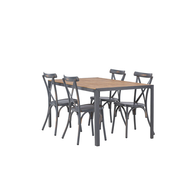 Gartenmöbel-Set Break und Peking – Große Outdoor-Essgruppe Aluminium und Aintwood-Holzoptik mit Peking-Stühlen