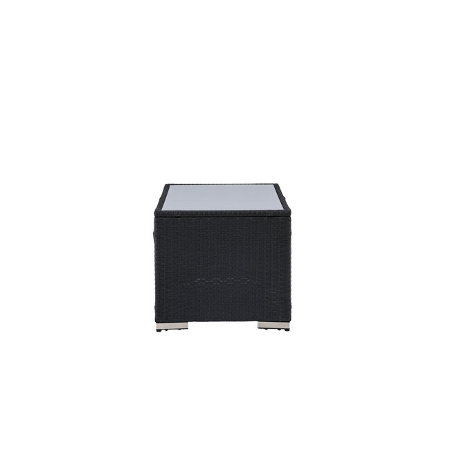 Lounge-Tisch London Schwarz – Outdoor-Couchtisch 120×50 cm Polyrattan und Glasplatte