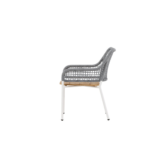 Gartensessel Amora Grau – Outdoor-Relaxsessel 59×55 cm Teakholz, Stahl & Polyester