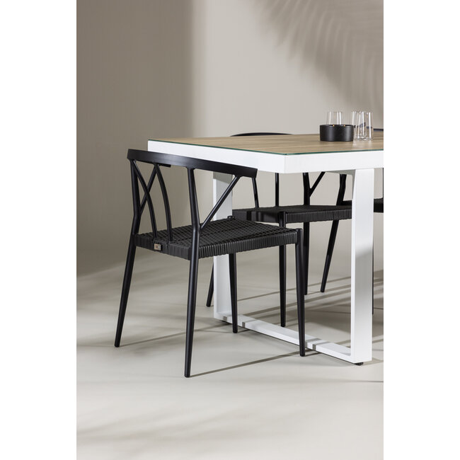 Gartenmöbel-Set Merlo und Stina – Tisch Aluminium Whitewash + Stina Stühle Aluminium Wicker Schwarz