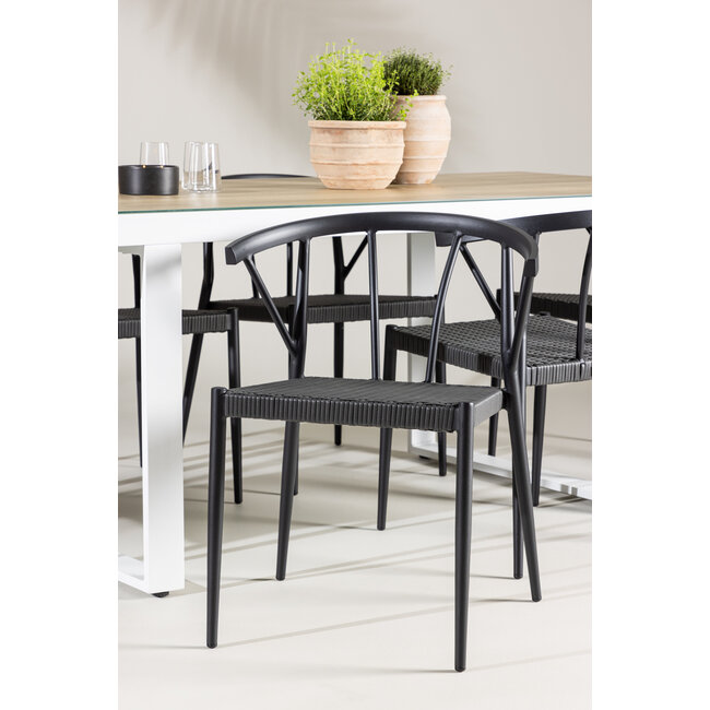 Gartenmöbel-Set Merlo und Stina – Tisch Aluminium Whitewash + Stina Stühle Aluminium Wicker Schwarz
