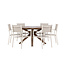 Gartenmöbel-Set Rosario & Copacabana Schwarz – Tisch Akazienholz Ø140 cm + Stapelstühle Aluminium Textilene