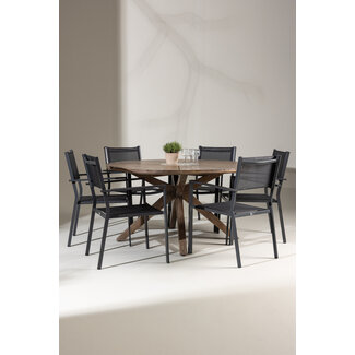 Venture Home Gartenmöbel-Set Rosario & Copacabana – Tisch Ø140 cm Akazienholz + Stapelstühle