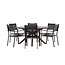 Gartenmöbel-Set Rosario & Copacabana – Runder Tisch Ø140 cm Akazienholz + Copacabana Stapelstühle Aluminium