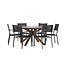 Gartenmöbel-Set Rosario & Copacabana – Runder Tisch Ø140 cm Akazienholz + Copacabana Stapelstühle Aluminium