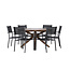 Gartenmöbel-Set Rosario & Copacabana – Runder Tisch Ø140 cm Akazienholz + Copacabana Stapelstühle Aluminium