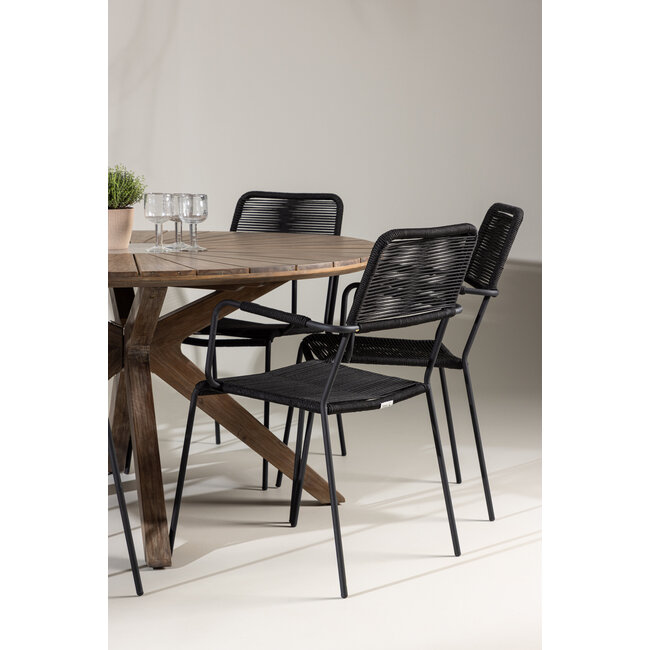 Gartenmöbel-Set Rosario & Lindos – Outdoor-Essgruppe mit Akazientisch und Aluminium-Stühlen