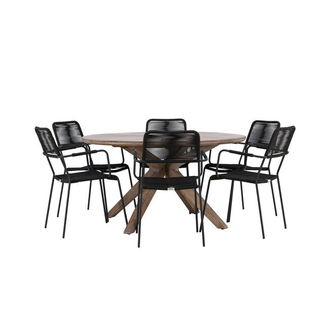 Gartenmöbel-Set Rosario & Lindos – Outdoor-Essgruppe mit Akazientisch und Aluminium-Stühlen