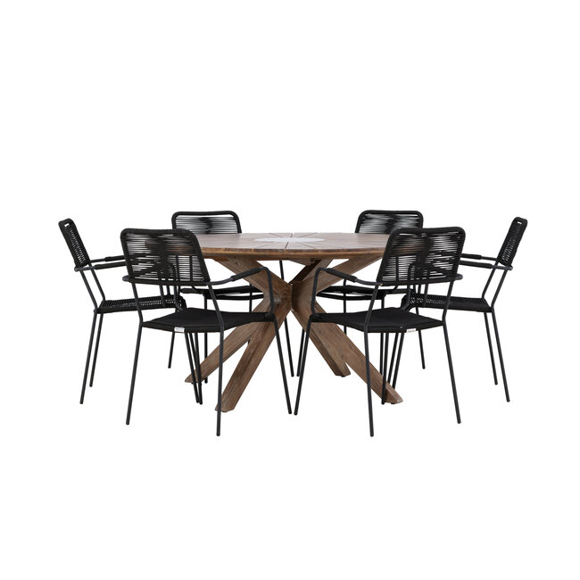 Gartenmöbel-Set Rosario & Lindos – Outdoor-Essgruppe mit Akazientisch und Aluminium-Stühlen