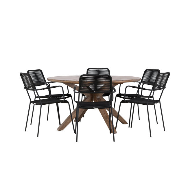 Gartenmöbel-Set Rosario & Lindos – Outdoor-Essgruppe mit Akazientisch und Aluminium-Stühlen