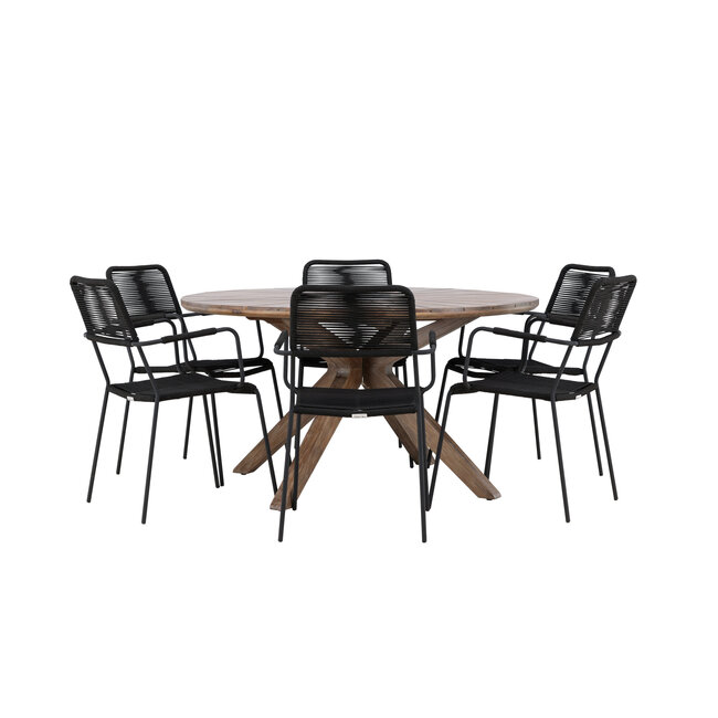 Gartenmöbel-Set Rosario & Lindos – Outdoor-Essgruppe mit Akazientisch und Aluminium-Stühlen