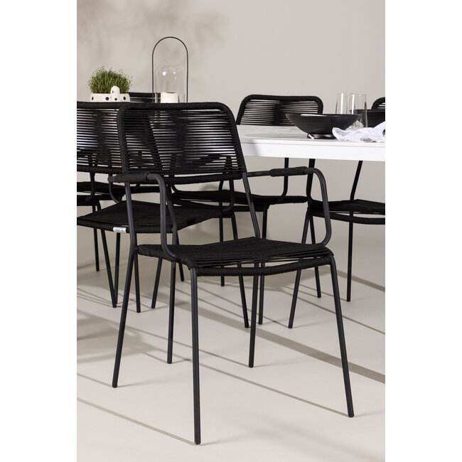 Gartenmöbel-Set Break & Lindos – Tisch Aluminium Aintwood + Lindos Armlehnstühle Rope