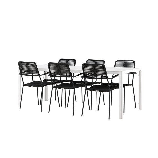 Gartenmöbel-Set Break & Lindos – Tisch Aluminium Aintwood + Lindos Armlehnstühle Rope