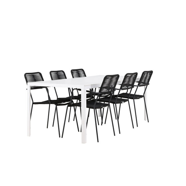 Gartenmöbel-Set Break & Lindos – Tisch Aluminium Aintwood + Lindos Armlehnstühle Rope