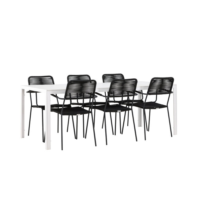 Gartenmöbel-Set Break & Lindos – Tisch Aluminium Aintwood + Lindos Armlehnstühle Rope