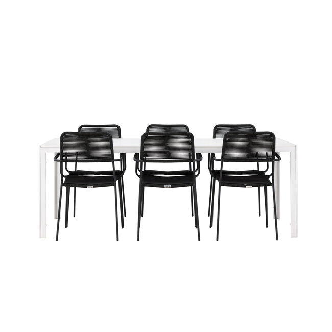 Gartenmöbel-Set Break & Lindos – Tisch Aluminium Aintwood + Lindos Armlehnstühle Rope