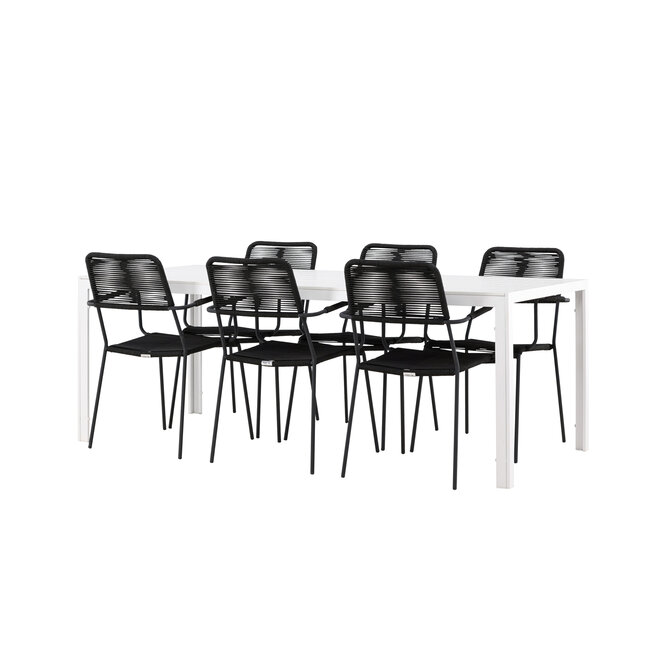 Gartenmöbel-Set Break & Lindos – Tisch Aluminium Aintwood + Lindos Armlehnstühle Rope