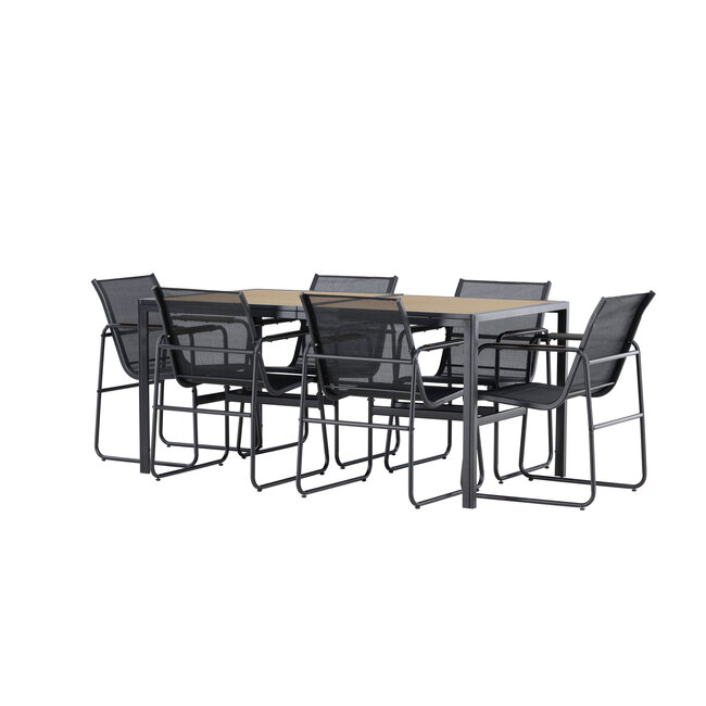 Gartenmöbel-Set Lampedusa – Outdoor-Essgruppe Tisch + 6 Stühle Stahl und Textilene