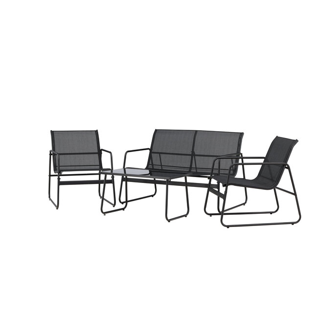 Lounge-Set Scopello Schwarz – Garten-Loungegarnitur Stahl und Textilene 110×71 cm