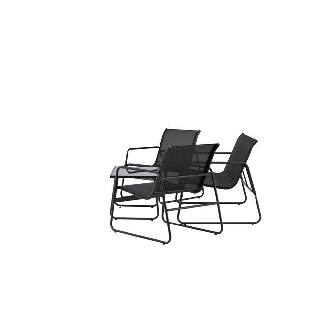 Lounge-Set Scopello Schwarz – Garten-Loungegarnitur Stahl und Textilene 110×71 cm
