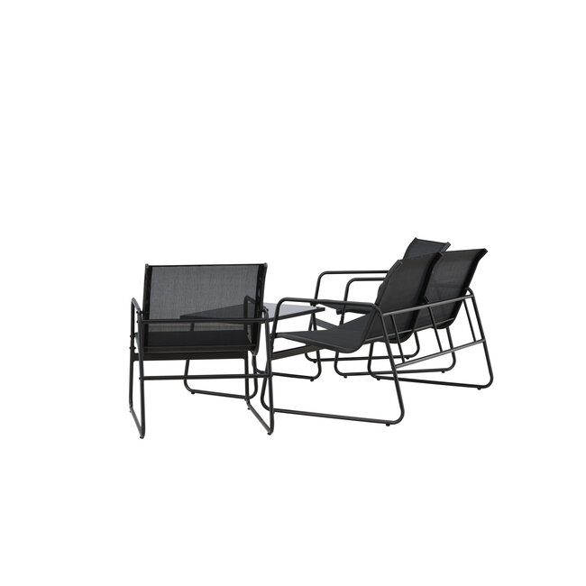 Lounge-Set Scopello Schwarz – Garten-Loungegarnitur Stahl und Textilene 110×71 cm