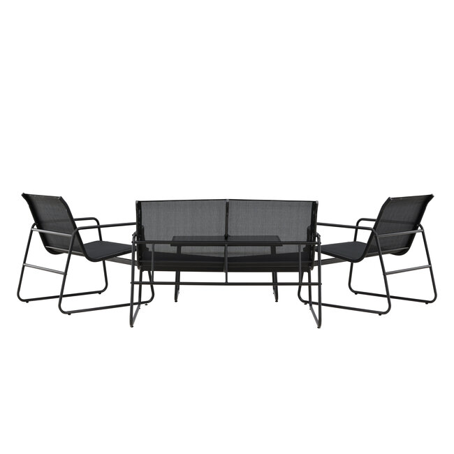 Lounge-Set Scopello Schwarz – Garten-Loungegarnitur Stahl und Textilene 110×71 cm