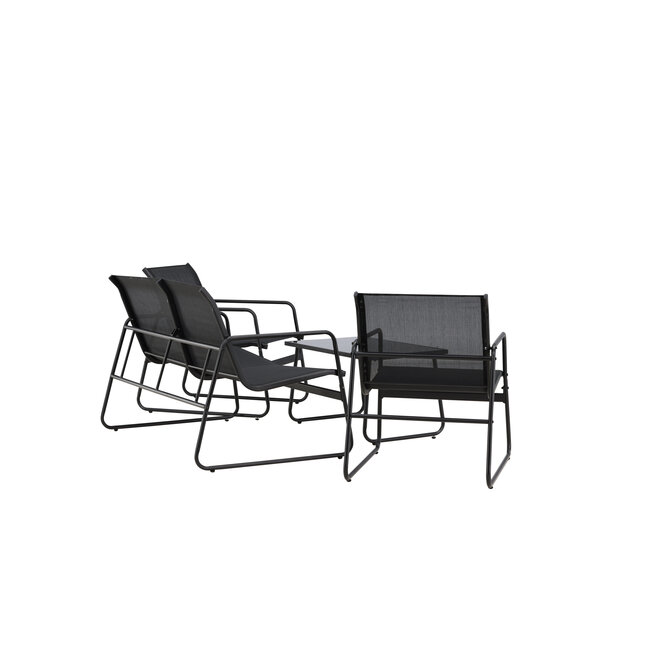 Lounge-Set Scopello Schwarz – Garten-Loungegarnitur Stahl und Textilene 110×71 cm