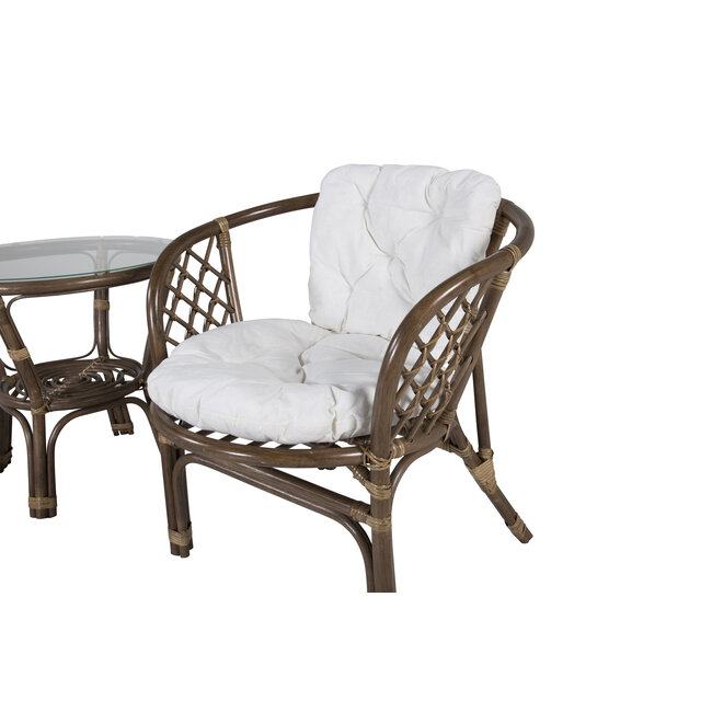 Gartenmöbel-Set Wera Offwhite – Essgruppe Rattan und Glas für Garten und Terrasse