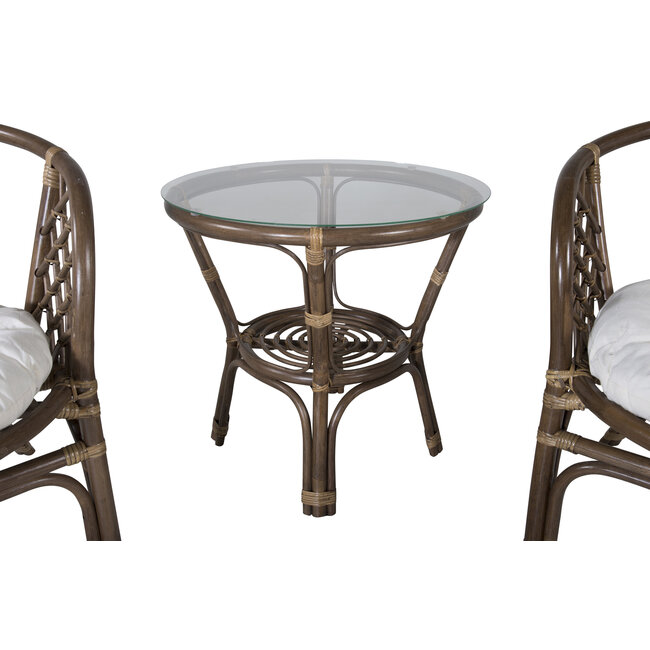 Gartenmöbel-Set Wera Offwhite – Essgruppe Rattan und Glas für Garten und Terrasse