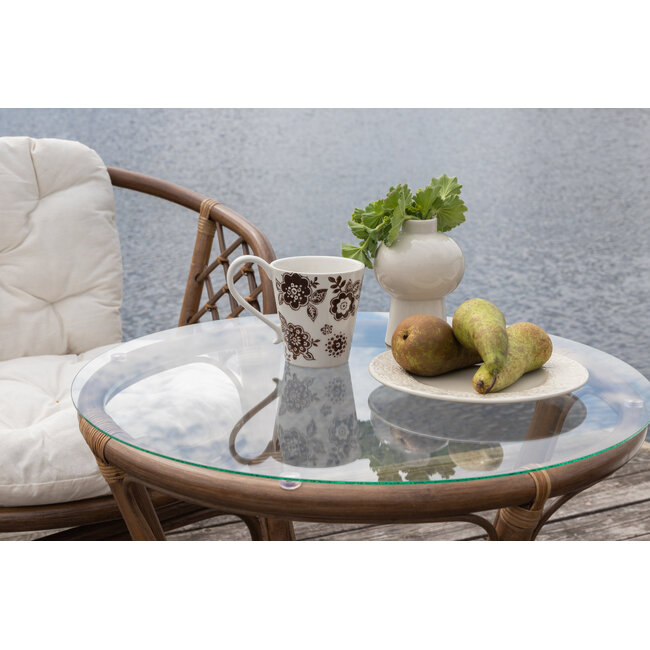 Gartenmöbel-Set Wera Offwhite – Essgruppe Rattan und Glas für Garten und Terrasse
