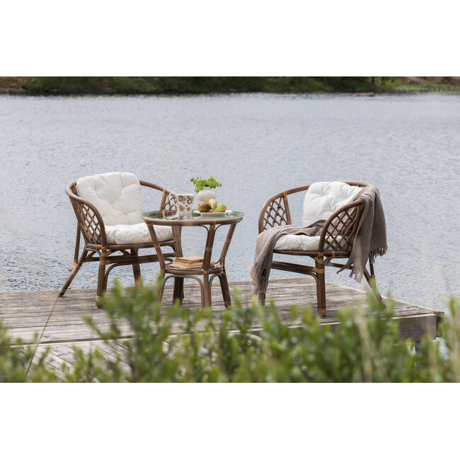 Gartenmöbel-Set Wera Offwhite – Essgruppe Rattan und Glas für Garten und Terrasse