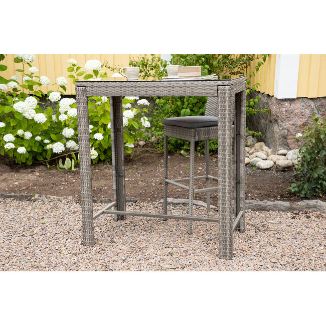 Outdoor-Bartisch Alo (100 x 60 cm) – Skandinavische Eleganz aus Polyrattan mit Glasplatte