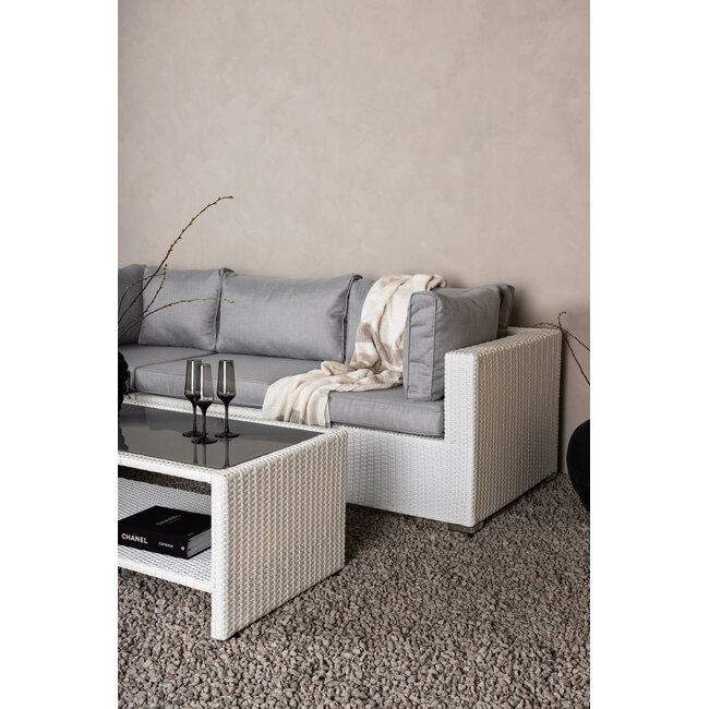 Outdoor Ecklounge-Set Amazon – Moderne Modul-Sitzgruppe in Weiß mit Couchtisch