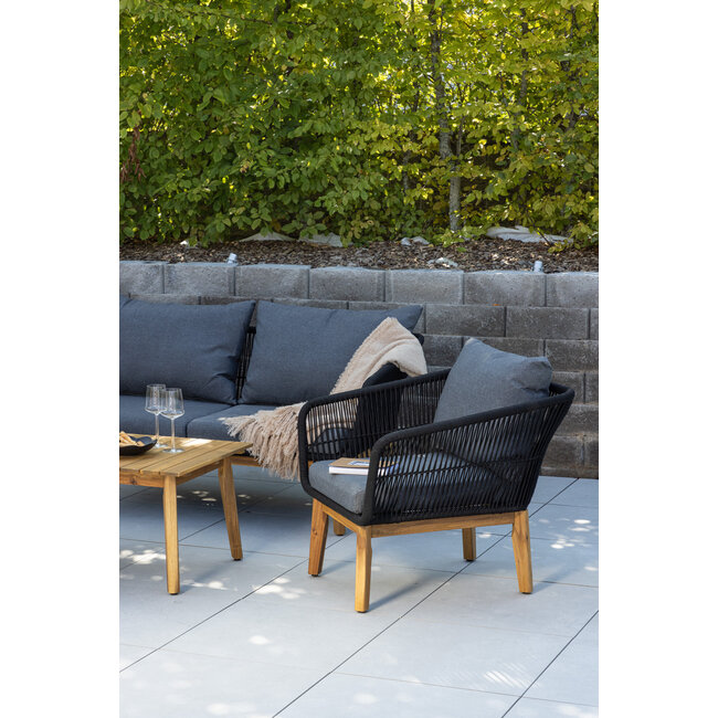 Lounge-Set Chania Schwarz – Outdoor-Lounge 164×75×76 cm Akazienholz und Kunstfaser