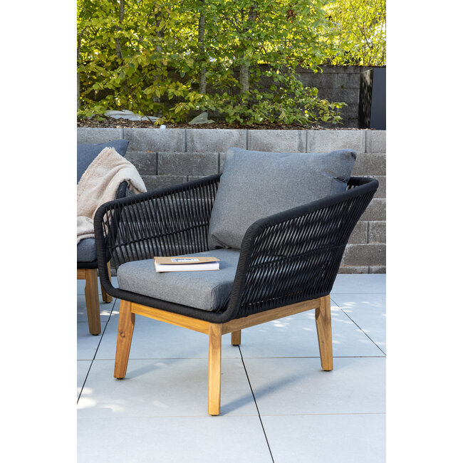 Lounge-Set Chania Schwarz – Outdoor-Lounge 164×75×76 cm Akazienholz und Kunstfaser