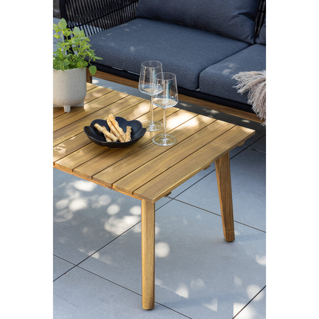 Lounge-Set Chania Schwarz – Outdoor-Lounge 164×75×76 cm Akazienholz und Kunstfaser