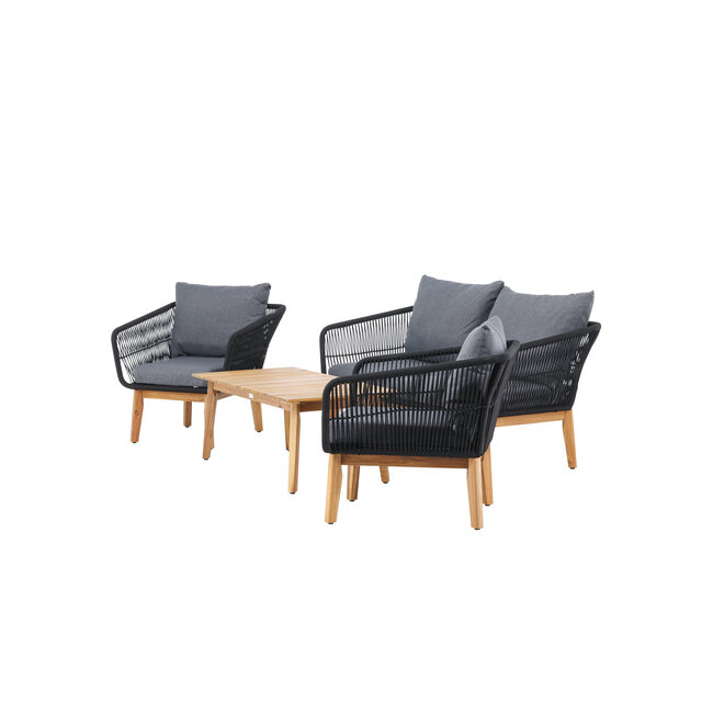Lounge-Set Chania Schwarz – Outdoor-Lounge 164×75×76 cm Akazienholz und Kunstfaser