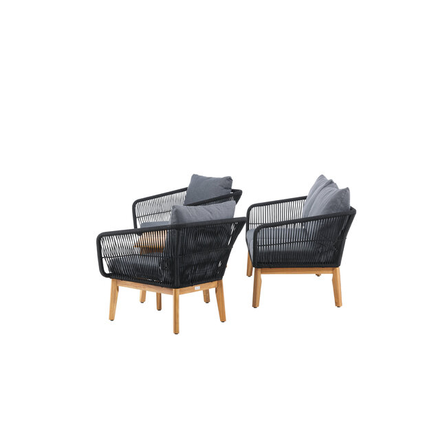 Lounge-Set Chania Schwarz – Outdoor-Lounge 164×75×76 cm Akazienholz und Kunstfaser