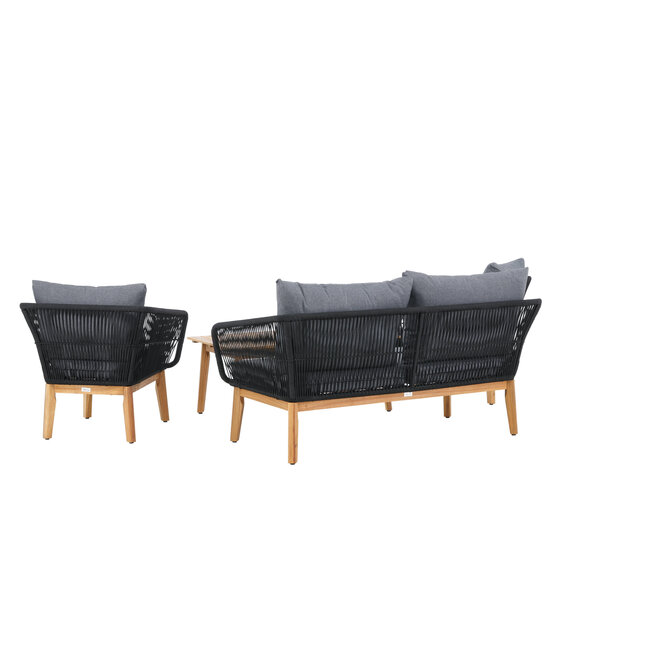 Lounge-Set Chania Schwarz – Outdoor-Lounge 164×75×76 cm Akazienholz und Kunstfaser