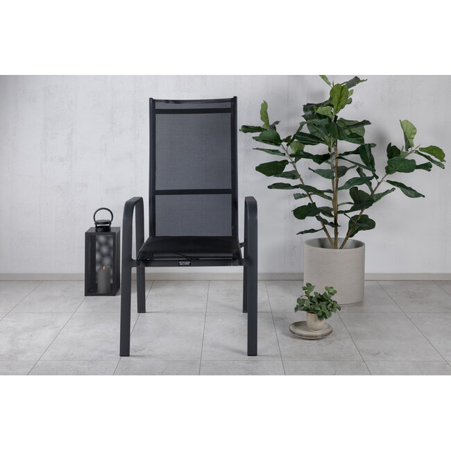 Gartenstuhl Copacabana Schwarz – Hochlehner 57×65×110 cm Textilene & Aluminium