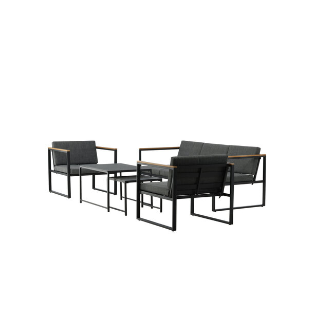 Lounge-Set Dakar Schwarz/Grau – 3-Sitzer Sofa 188×80×67 cm Stahl & Glas