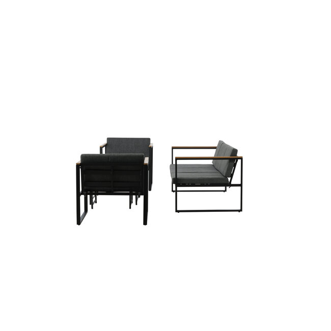 Lounge-Set Dakar Schwarz/Grau – 3-Sitzer Sofa 188×80×67 cm Stahl & Glas