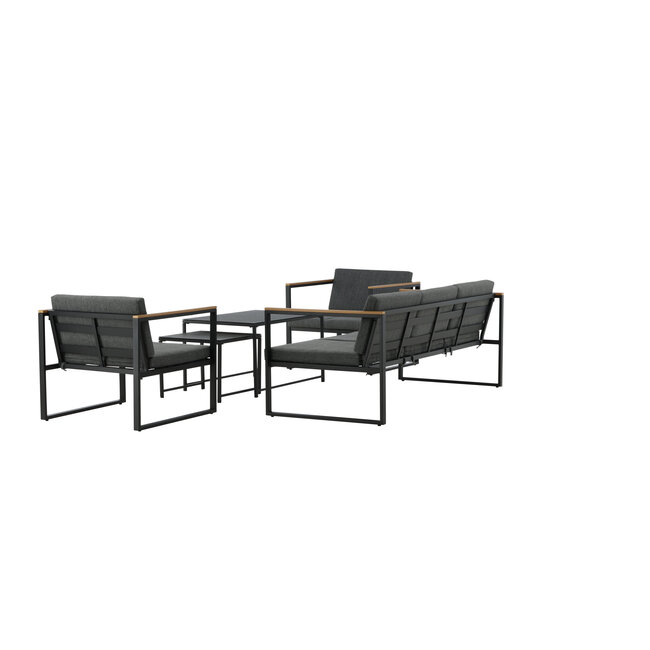 Lounge-Set Dakar Schwarz/Grau – 3-Sitzer Sofa 188×80×67 cm Stahl & Glas